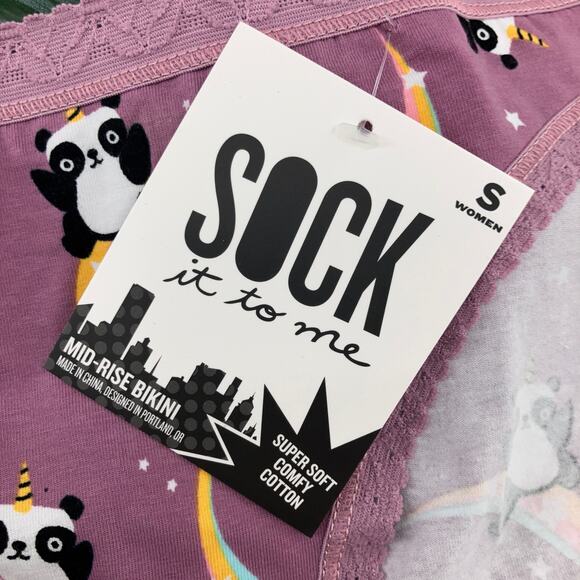 Sock It To Me Pink Unicorn Rainbow Panda Cotton Blend Mid-Rise Bikini Underwear - Picture 2 of 6